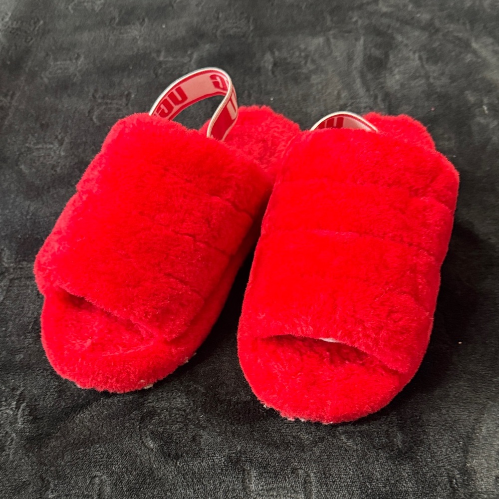 UGG Kids Red Fuzzy Slippers